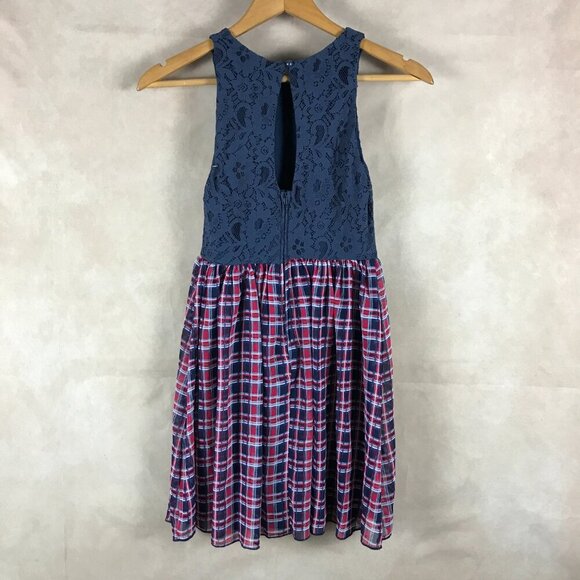 Emerald Sundae Juniors' Size 3 Lace-Bodice Plaid-Skirt Tank Dress - Picture 6 of 6